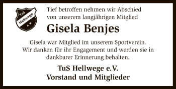 Traueranzeige von Gisela Benjes von SYK