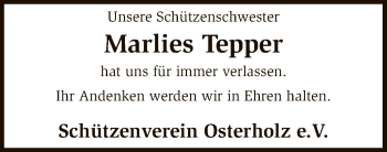 Traueranzeige von Marlies Tepper von SYK