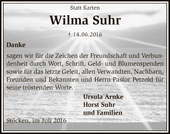 Traueranzeige von Wilma Suhr von SYK