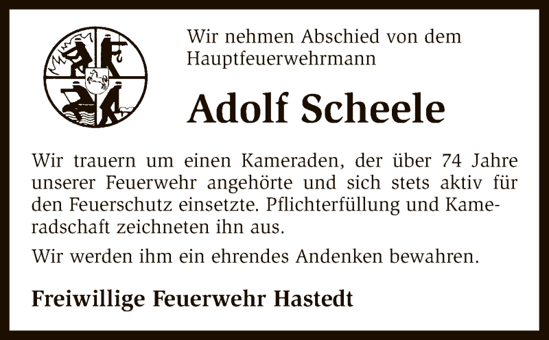  Traueranzeige für Adolf Scheele vom 29.07.2016 aus SYK