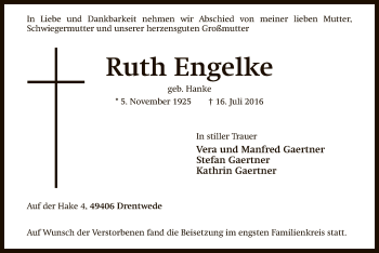 Traueranzeige von Ruth Engelke von SYK