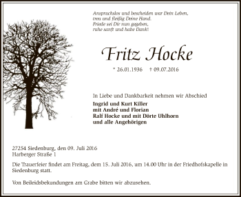 Traueranzeige von Fritz Hocke von SYK