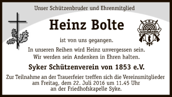 Traueranzeige von Heinz Bolte