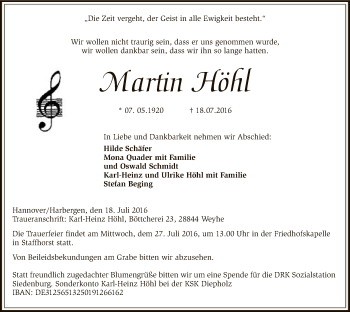 Traueranzeige von Martin Höhl von SYK
