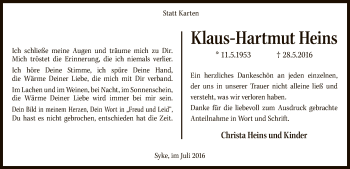 Traueranzeige von Klaus-Hartmut Heins