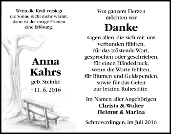 Traueranzeige von Anna Kahrs von SYK