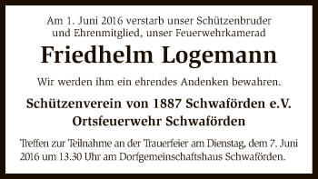 Traueranzeige von Friedhelm Logemann von SYK