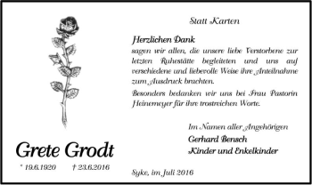 Traueranzeige von Grete Grodt