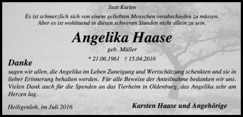 Traueranzeige von Angelika Haase von SYK