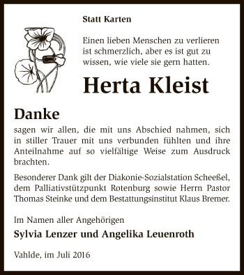 Traueranzeige von Herta Kleist von SYK