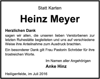 Traueranzeige von Heinz Meyer