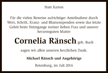 Traueranzeige von Cornelia Ränsch von SYK