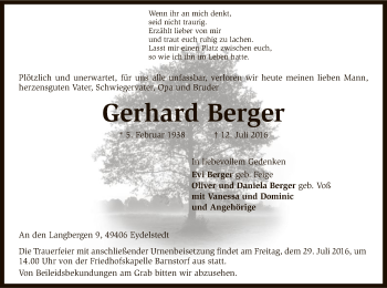 Traueranzeige von Gerhard Berger von SYK