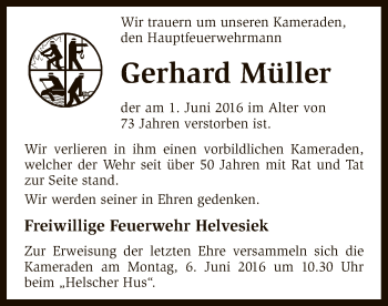 Traueranzeige von Gerhard Müller von SYK