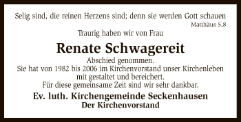 Traueranzeige von Renate Schwagereit von SYK