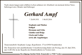 Traueranzeige von Gerhard Ampf von SYK