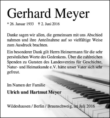 Traueranzeige von Gerhard Meyer von SYK