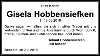 Traueranzeige von Gisela Hobbensiefken von SYK