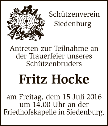 Traueranzeige von Fritz Hocke von SYK