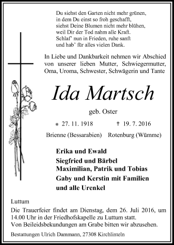 Traueranzeige von Ida Mansch von SYK