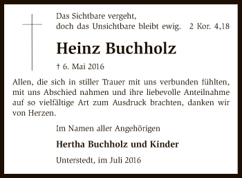 Traueranzeige von Heinz Buchholz von SYK