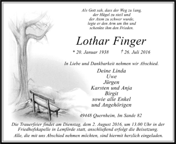 Traueranzeige von Lothar Finger von SYK