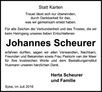 Traueranzeige von Johannes Scheurer