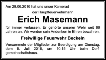 Traueranzeige von Erich Masemann von SYK