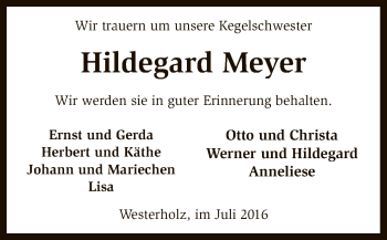 Traueranzeige von Hildegard Meyer von SYK