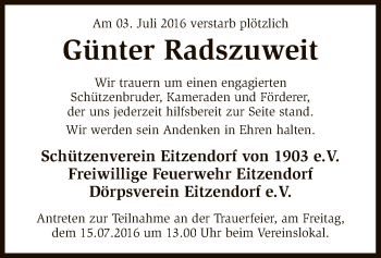 Traueranzeige von Günter Radszuweit von SYK