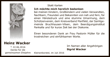 Traueranzeige von Heinz Wacker von SYK