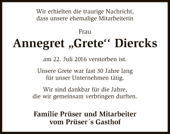 Traueranzeige von Annegret Diercks von SYK