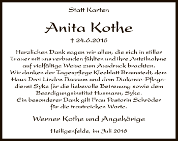 Traueranzeige von Anita Kothe