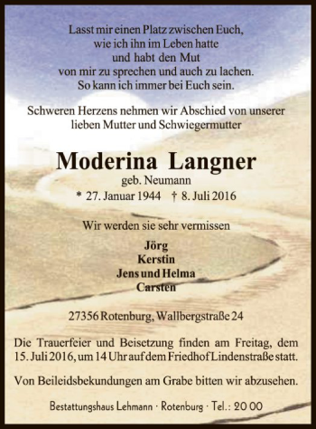 Traueranzeige von Moderina Langner von SYK