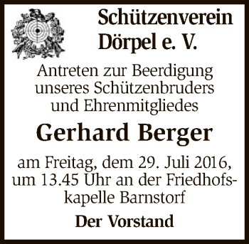 Traueranzeige von Gerhard Berger von SYK