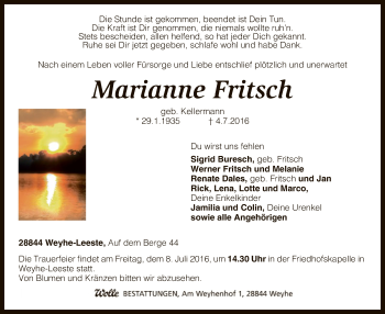 Traueranzeige von Marianne Fritsch von SYK