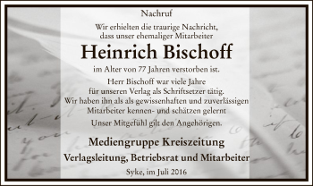 Traueranzeige von Heinrich Bischoff