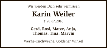 Traueranzeige von Karin Weiler von SYK