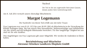 Traueranzeige von Margot Logemann von SYK