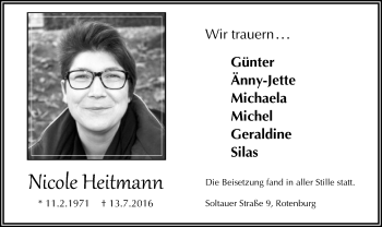 Traueranzeige von Nicole Heitmann von SYK