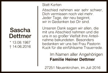 Traueranzeige von Sascha Dettmer von SYK