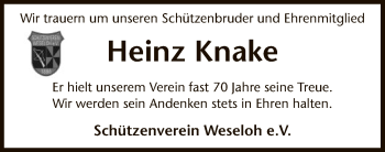 Traueranzeige von Heinz Knake von SYK