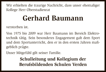 Traueranzeige von Gerhard Baumann von SYK