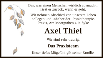 Traueranzeige von Axel Thiel