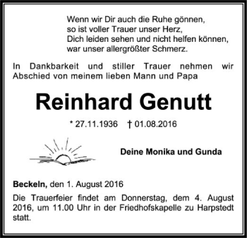 Traueranzeige von Reinhard Genutt von SYK