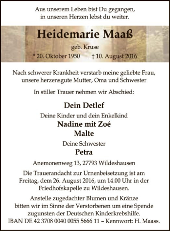 Traueranzeige von Heidemarie Maaß von SYK
