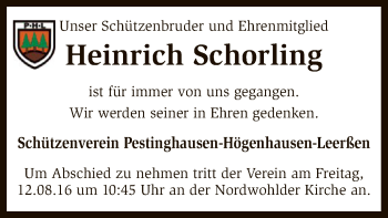 Traueranzeige von Heinrich Schorling von SYK