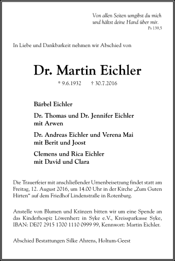 Traueranzeige von Martin Eichler von SYK