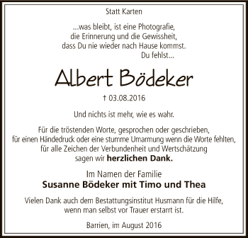 Traueranzeige von Albert Bödeker