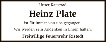 Traueranzeige von Heinz Plate